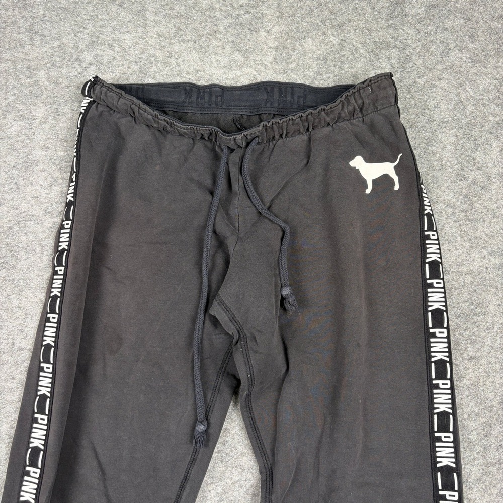 Y2K Pink Victoria Secret Joggers Womens S Black Logo Tape Drawstring Sweatpants